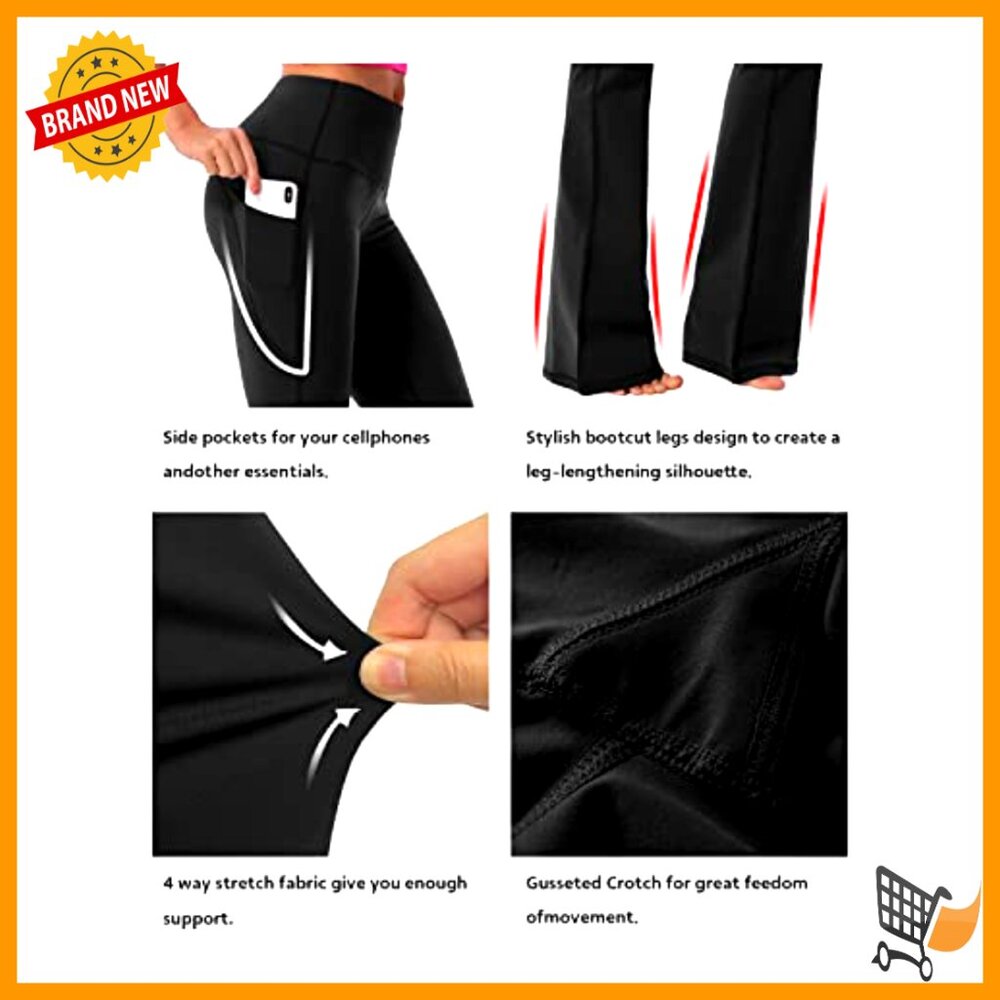 High Waist Bootcut Yoga Pants Tummy Control Flared Pockets Workout - Picture 5 of 7